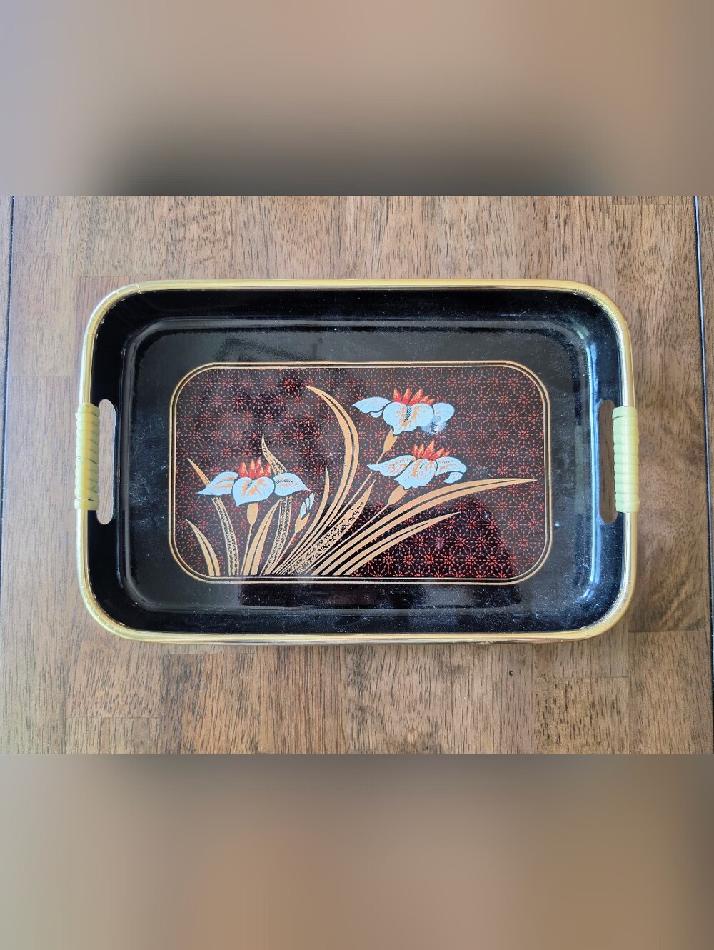 Vintage Oriental Floral Plastic Tray